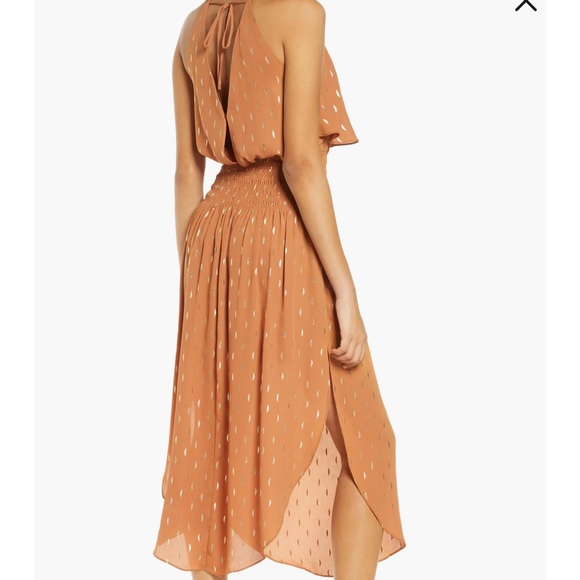 Elizabeth Crosby Kat Smocked Dress in Rust and Gold with half circle pattern - Picture 3 of 9